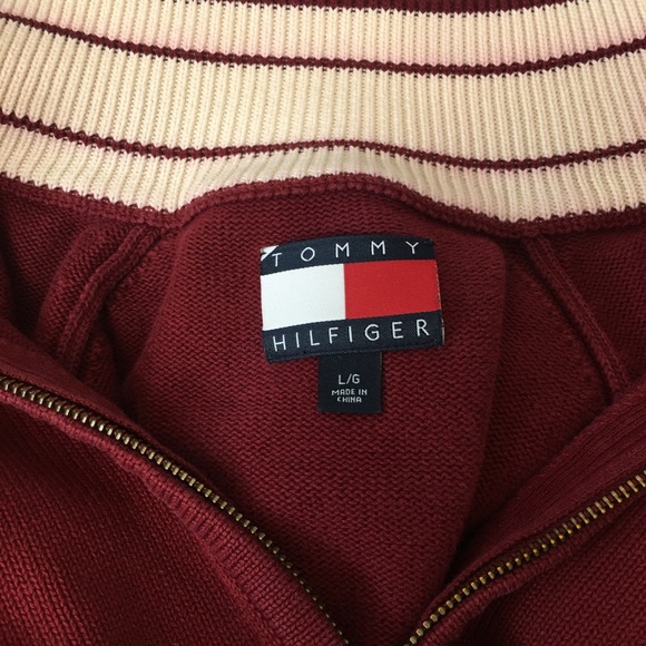 Tommy Hilfiger Burgundy Fill Zip Knit Sweater - Picture 6 of 8